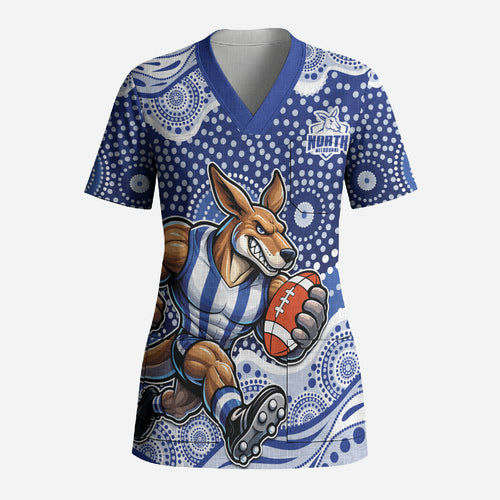 North Melbourne Kangaroos Scrub Top Aboriginal Dot Pattern - Football Mascot Heritage Pride
