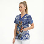 North Melbourne Kangaroos Scrub Top Aboriginal Dot Pattern - Football Mascot Heritage Pride