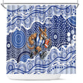 North Melbourne Kangaroos Shower Curtain Aboriginal Dot Pattern - Football Mascot Heritage Pride