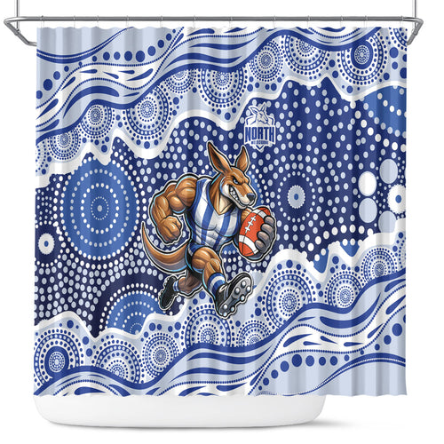 North Melbourne Kangaroos Shower Curtain Aboriginal Dot Pattern - Football Mascot Heritage Pride