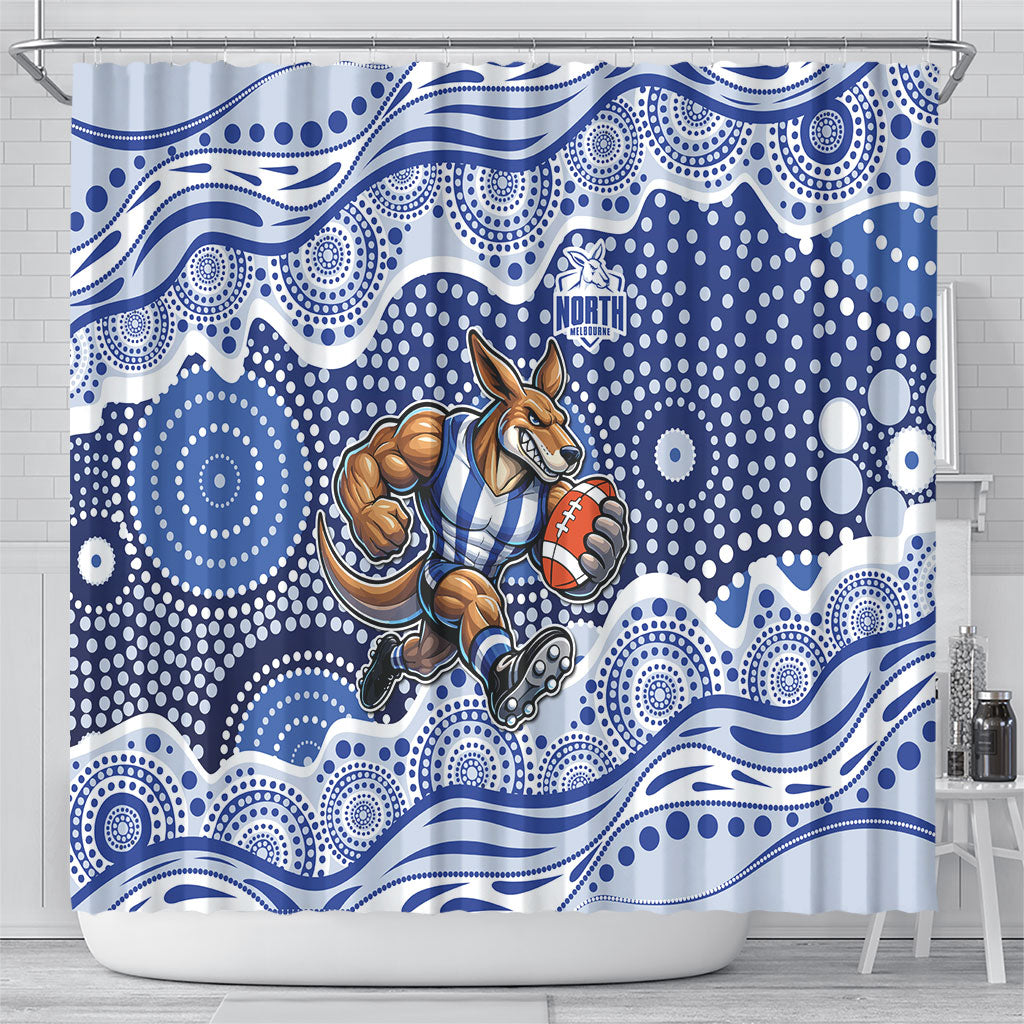 North Melbourne Kangaroos Shower Curtain Aboriginal Dot Pattern - Football Mascot Heritage Pride