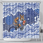 North Melbourne Kangaroos Shower Curtain Aboriginal Dot Pattern - Football Mascot Heritage Pride