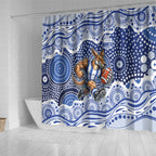 North Melbourne Kangaroos Shower Curtain Aboriginal Dot Pattern - Football Mascot Heritage Pride