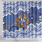 North Melbourne Kangaroos Shower Curtain Aboriginal Dot Pattern - Football Mascot Heritage Pride