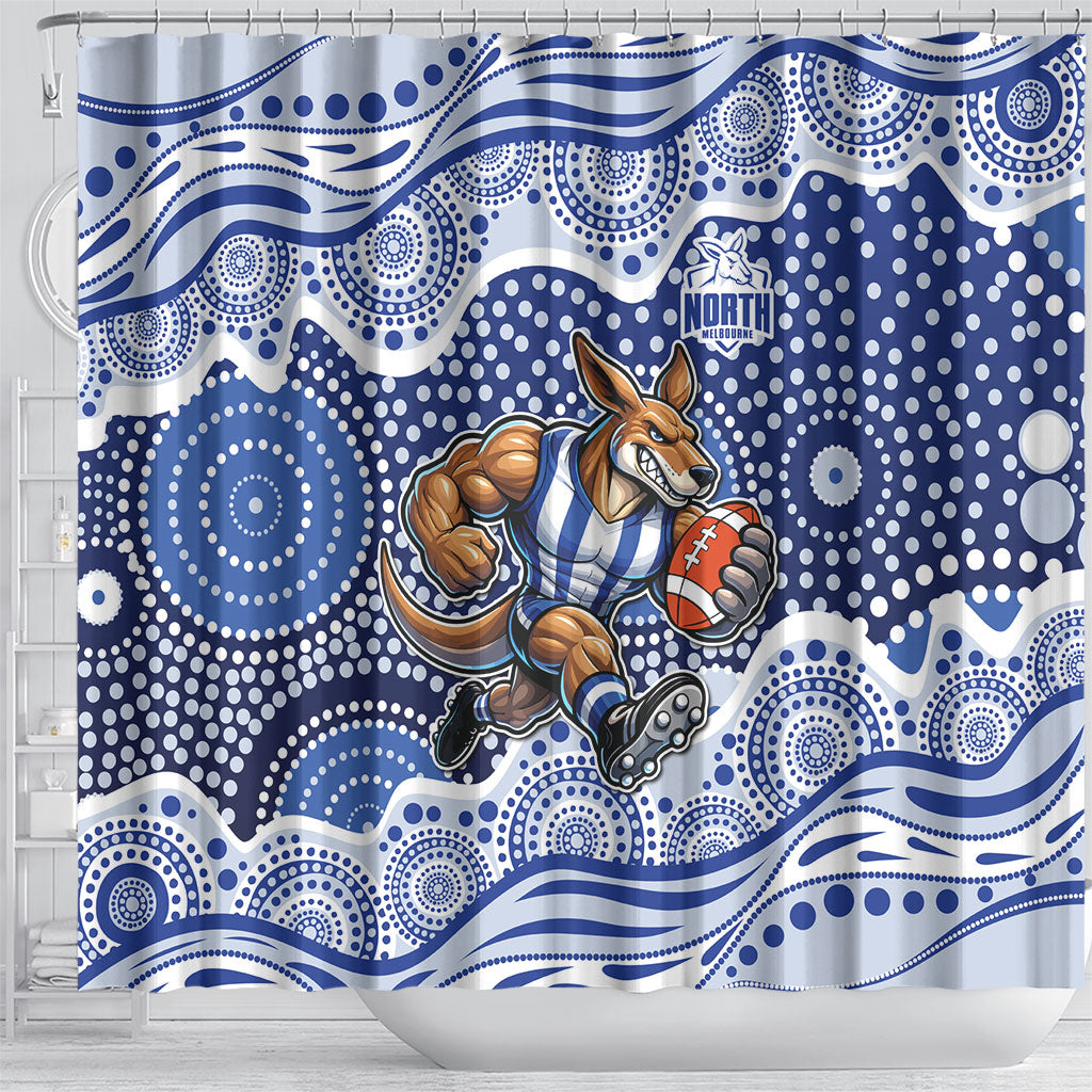 North Melbourne Kangaroos Shower Curtain Aboriginal Dot Pattern - Football Mascot Heritage Pride