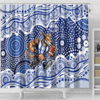 North Melbourne Kangaroos Shower Curtain Aboriginal Dot Pattern - Football Mascot Heritage Pride