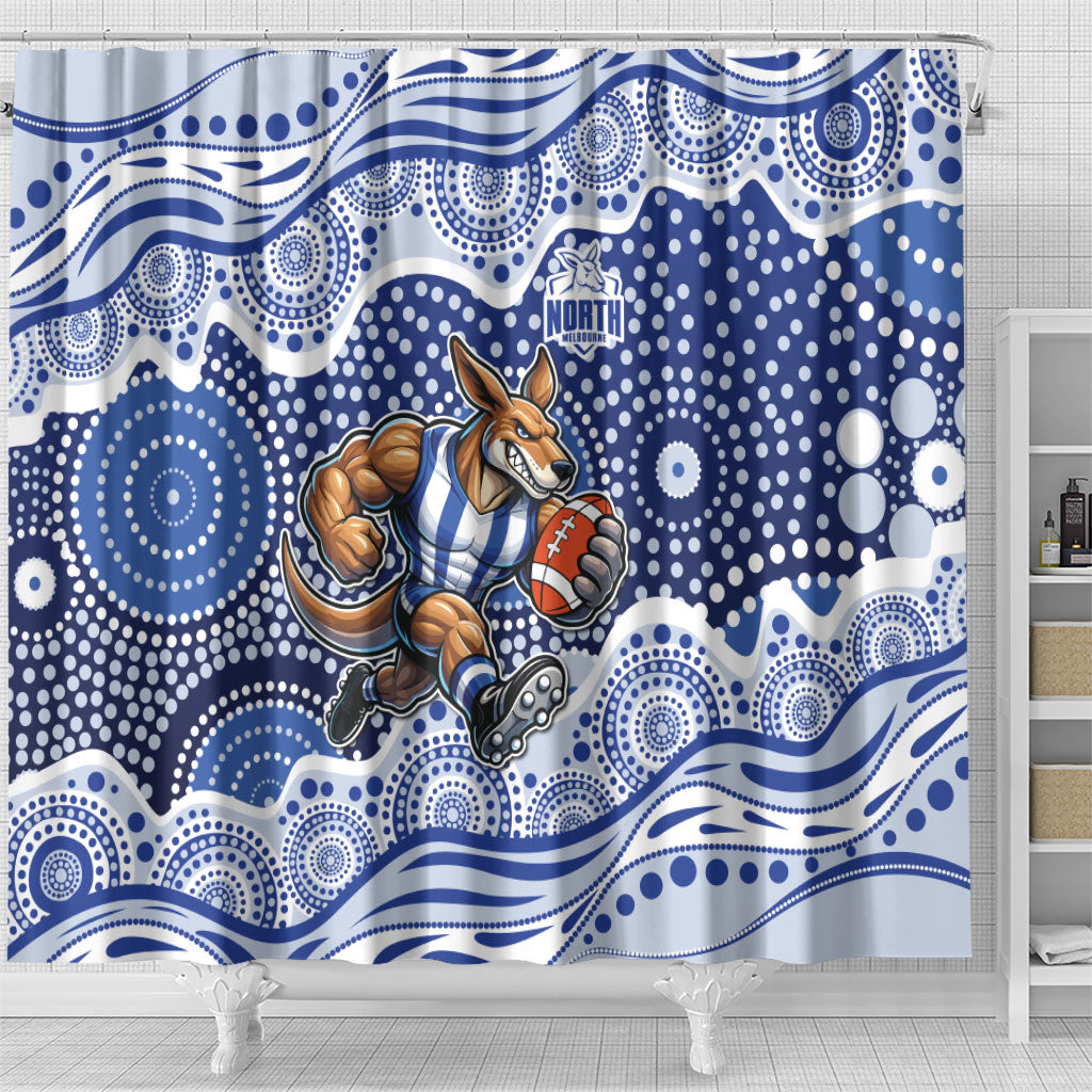 North Melbourne Kangaroos Shower Curtain Aboriginal Dot Pattern - Football Mascot Heritage Pride