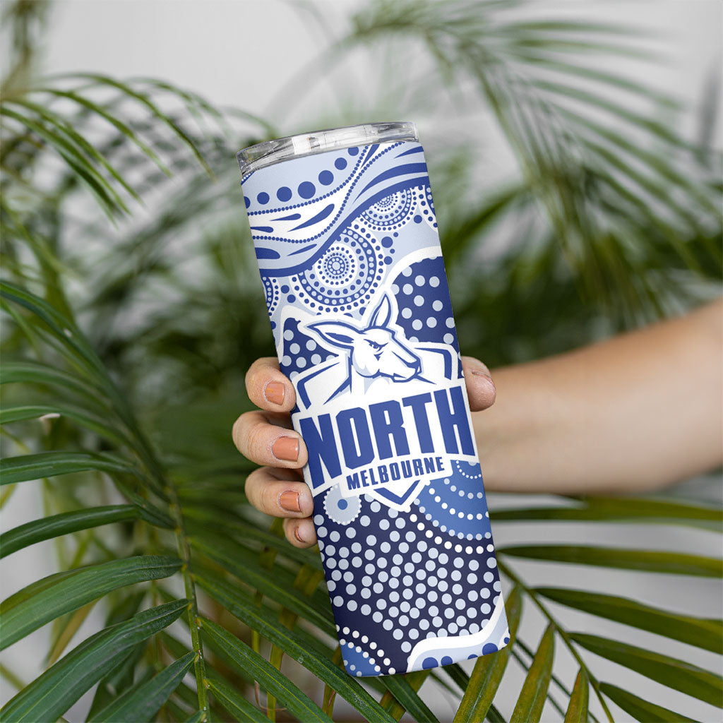 North Melbourne Kangaroos Skinny Tumbler Aboriginal Dot Pattern - Football Mascot Heritage Pride