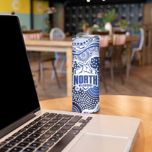 North Melbourne Kangaroos Skinny Tumbler Aboriginal Dot Pattern - Football Mascot Heritage Pride