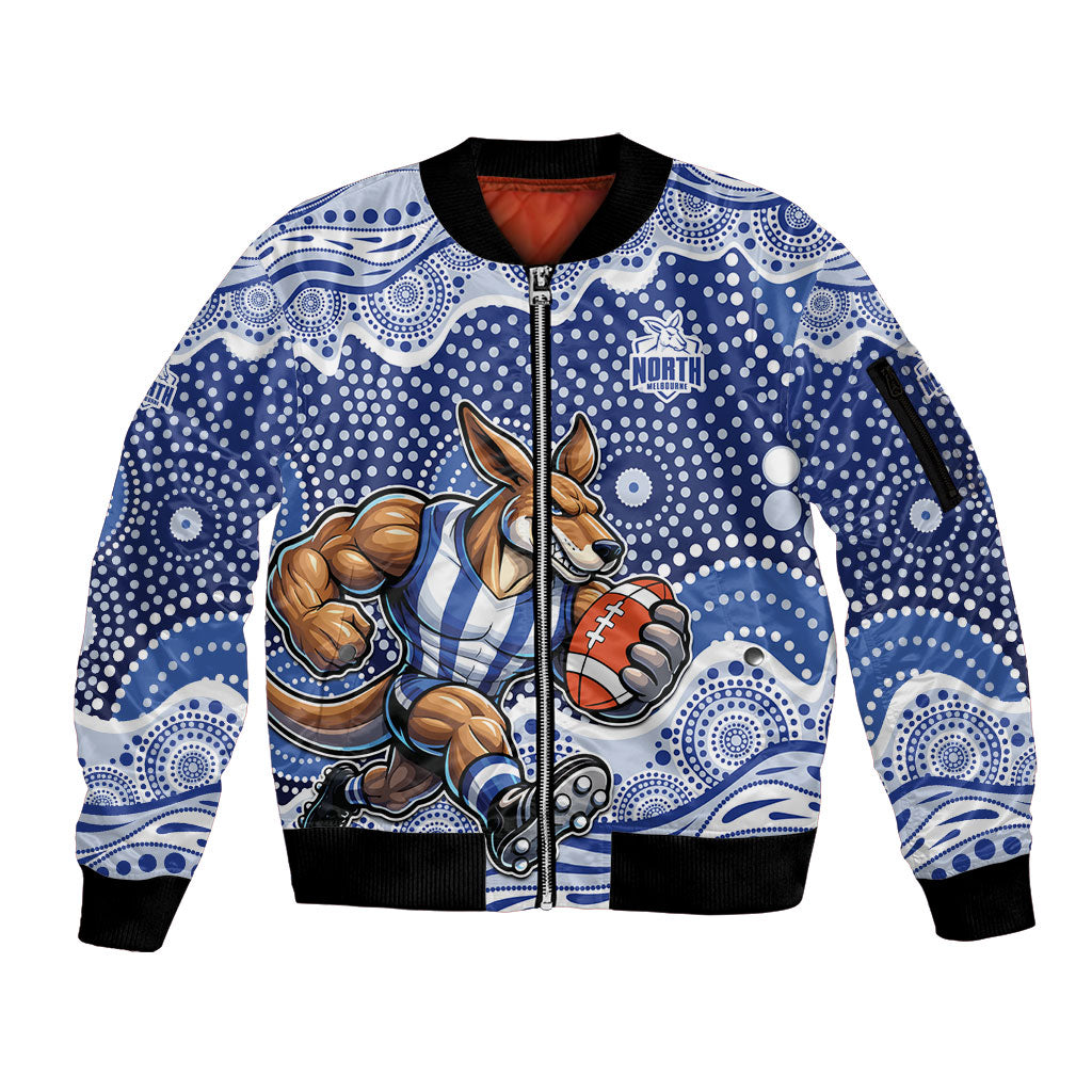 North Melbourne Kangaroos Sleeve Zip Bomber Jacket Aboriginal Dot Pattern - Football Mascot Heritage Pride