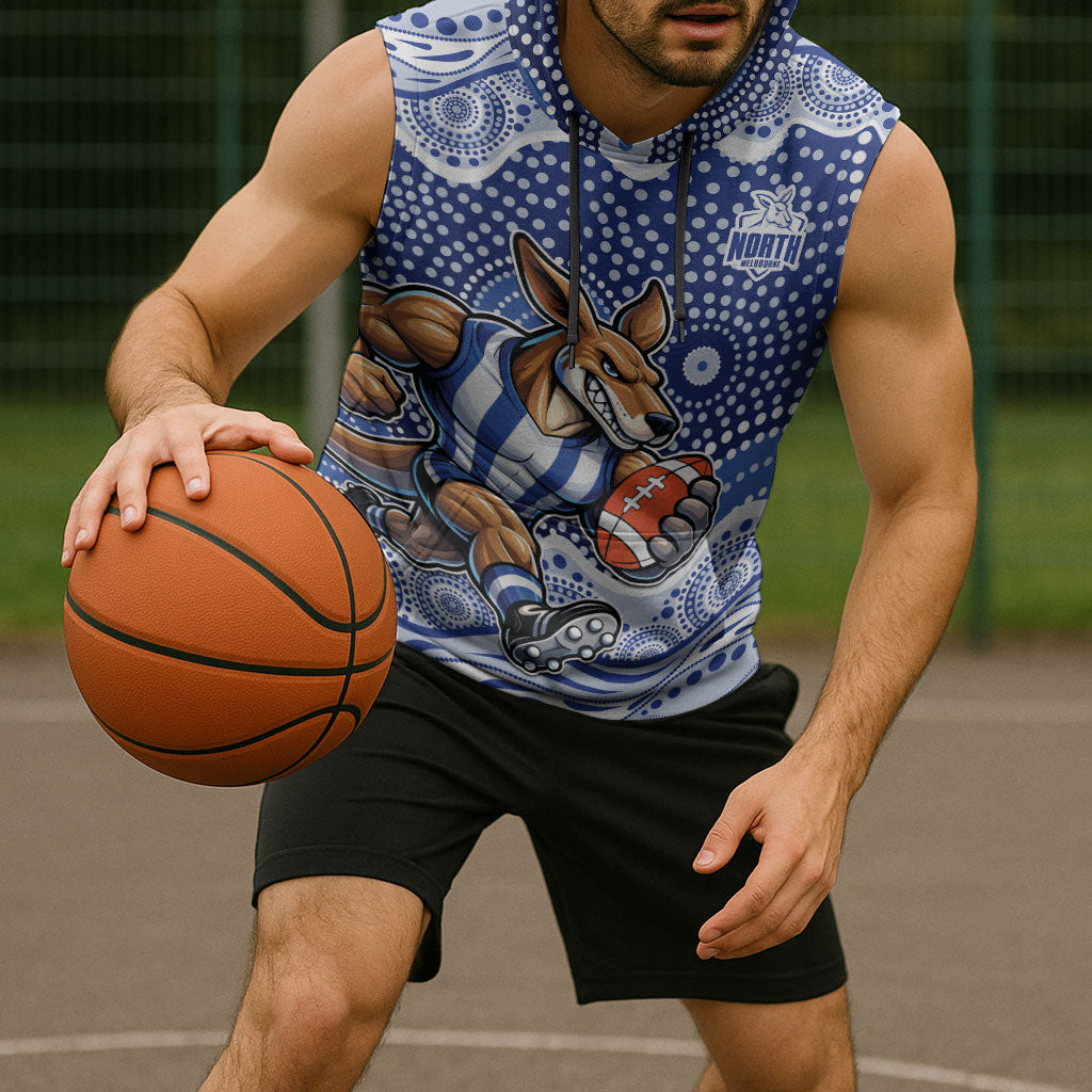North Melbourne Kangaroos Sleeveless Hoodie Aboriginal Dot Pattern - Football Mascot Heritage Pride