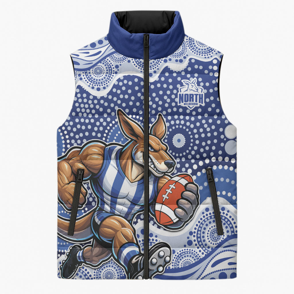 North Melbourne Kangaroos Sleeveless Puffer Jacket Aboriginal Dot Pattern - Football Mascot Heritage Pride