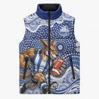 North Melbourne Kangaroos Sleeveless Puffer Jacket Aboriginal Dot Pattern - Football Mascot Heritage Pride