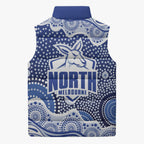 North Melbourne Kangaroos Sleeveless Puffer Jacket Aboriginal Dot Pattern - Football Mascot Heritage Pride