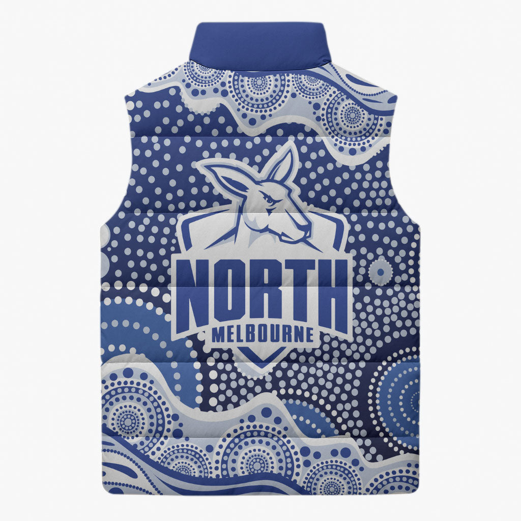 North Melbourne Kangaroos Sleeveless Puffer Jacket Aboriginal Dot Pattern - Football Mascot Heritage Pride
