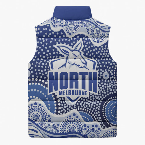 North Melbourne Kangaroos Sleeveless Puffer Jacket Aboriginal Dot Pattern - Football Mascot Heritage Pride
