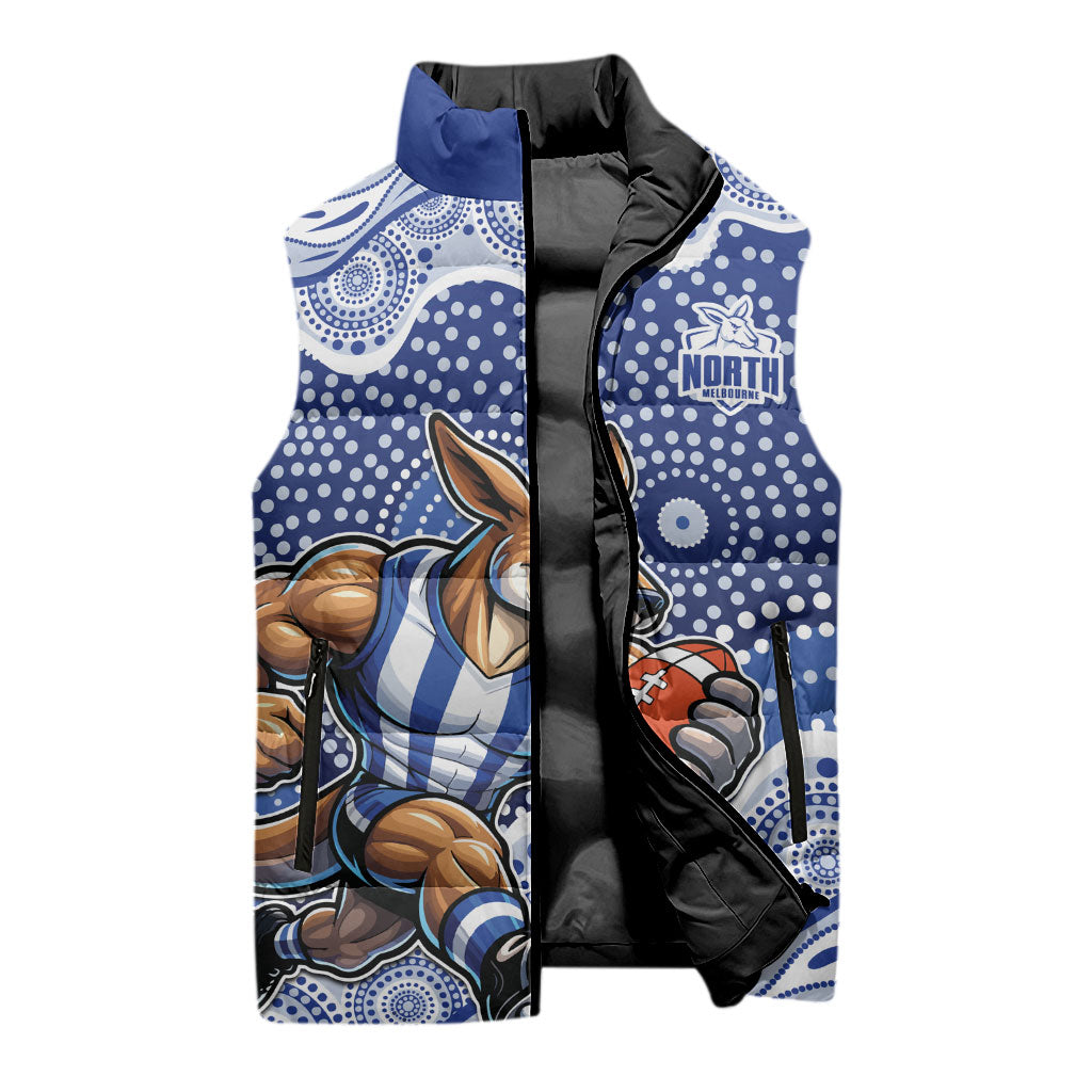 North Melbourne Kangaroos Sleeveless Puffer Jacket Aboriginal Dot Pattern - Football Mascot Heritage Pride