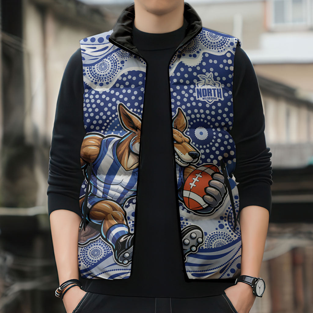 North Melbourne Kangaroos Sleeveless Puffer Jacket Aboriginal Dot Pattern - Football Mascot Heritage Pride
