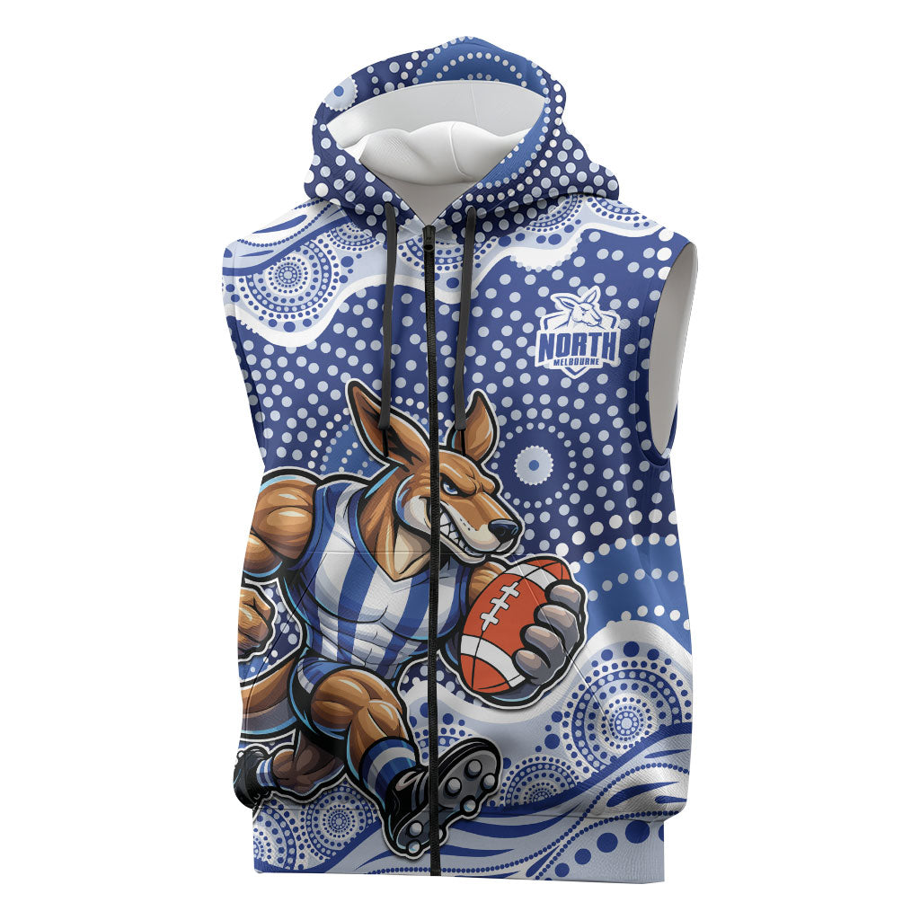 North Melbourne Kangaroos Sleeveless Zip Hoodie Aboriginal Dot Pattern - Football Mascot Heritage Pride