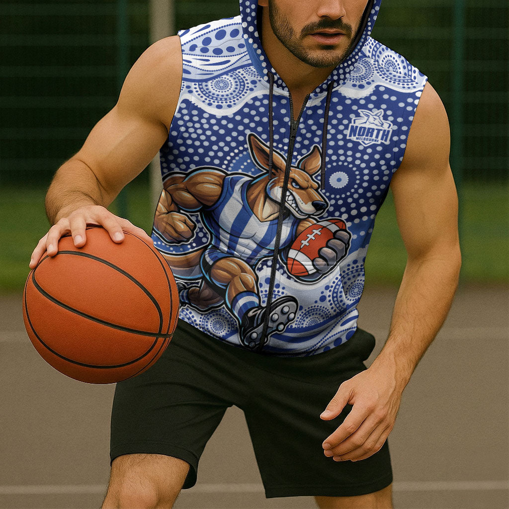 North Melbourne Kangaroos Sleeveless Zip Hoodie Aboriginal Dot Pattern - Football Mascot Heritage Pride