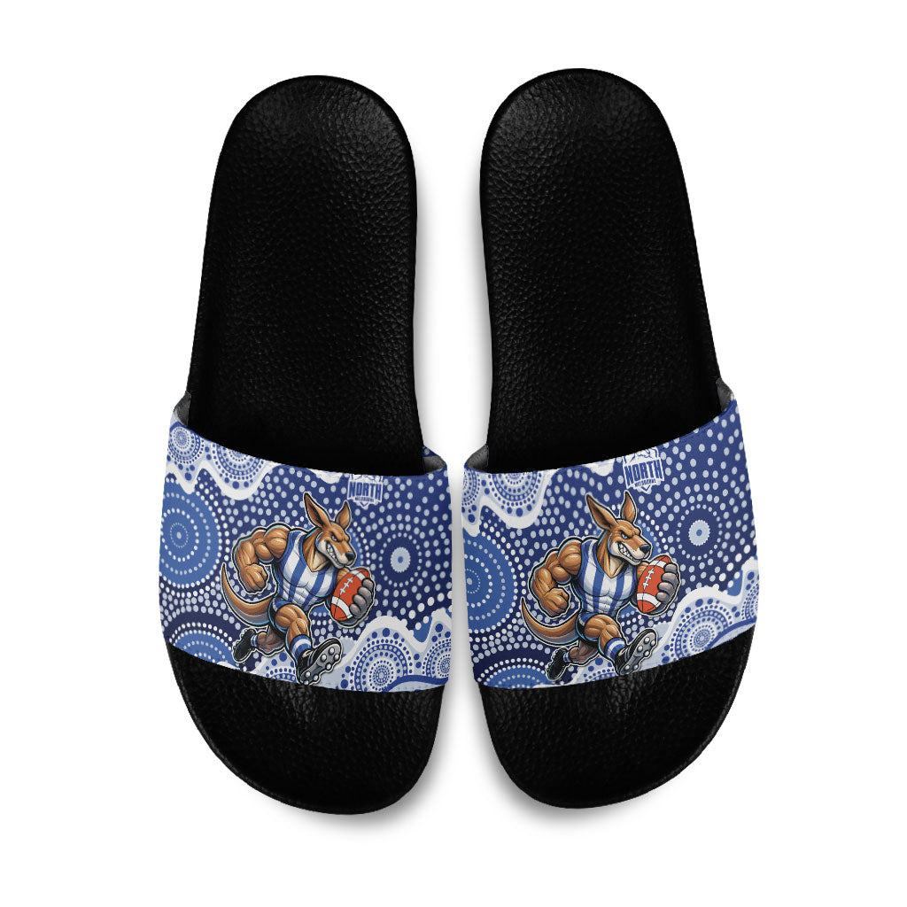 North Melbourne Kangaroos Slide Sandals Aboriginal Dot Pattern - Football Mascot Heritage Pride