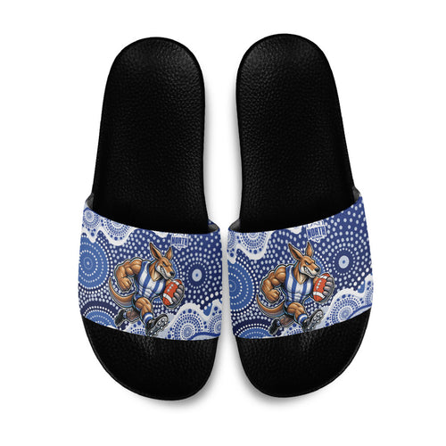North Melbourne Kangaroos Slide Sandals Aboriginal Dot Pattern - Football Mascot Heritage Pride