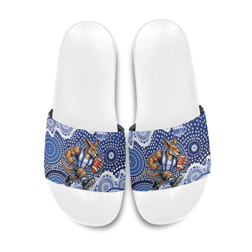 North Melbourne Kangaroos Slide Sandals Aboriginal Dot Pattern - Football Mascot Heritage Pride