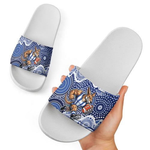 North Melbourne Kangaroos Slide Sandals Aboriginal Dot Pattern - Football Mascot Heritage Pride