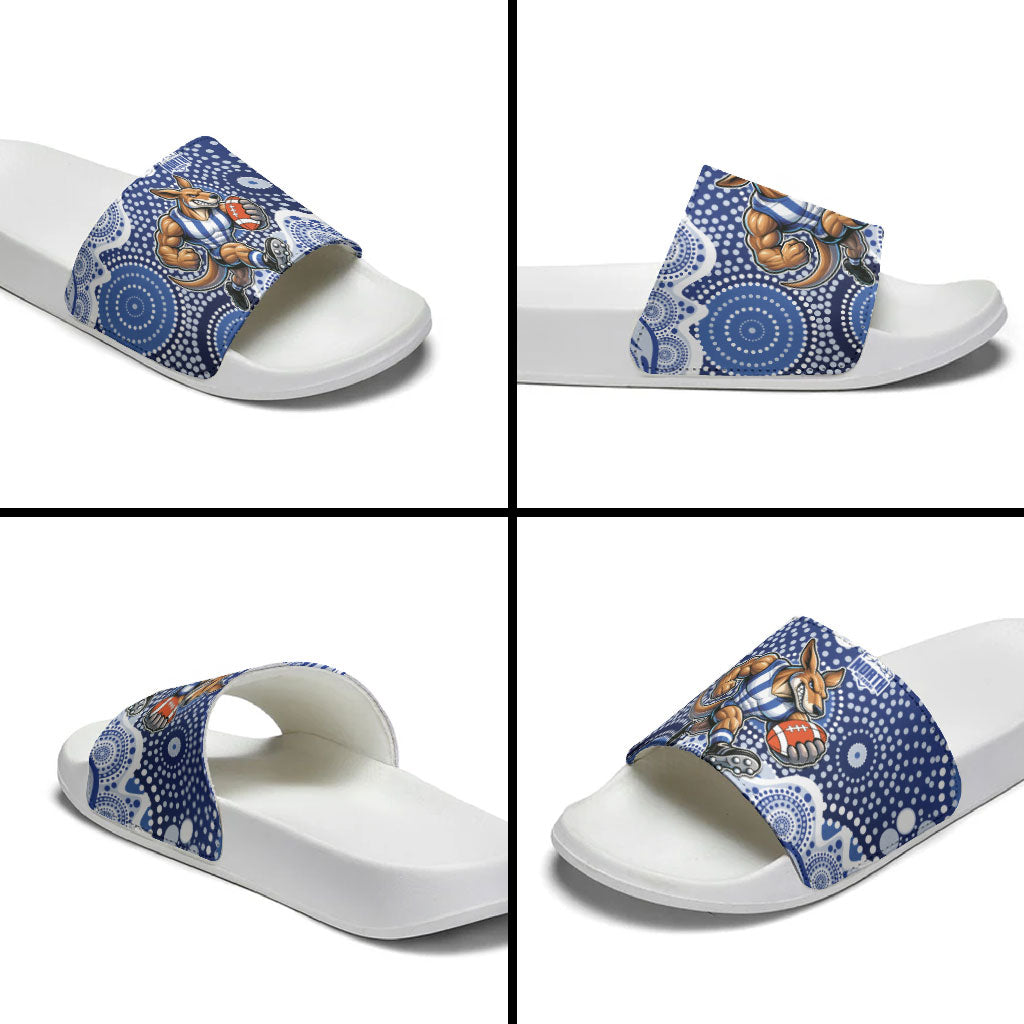 North Melbourne Kangaroos Slide Sandals Aboriginal Dot Pattern - Football Mascot Heritage Pride