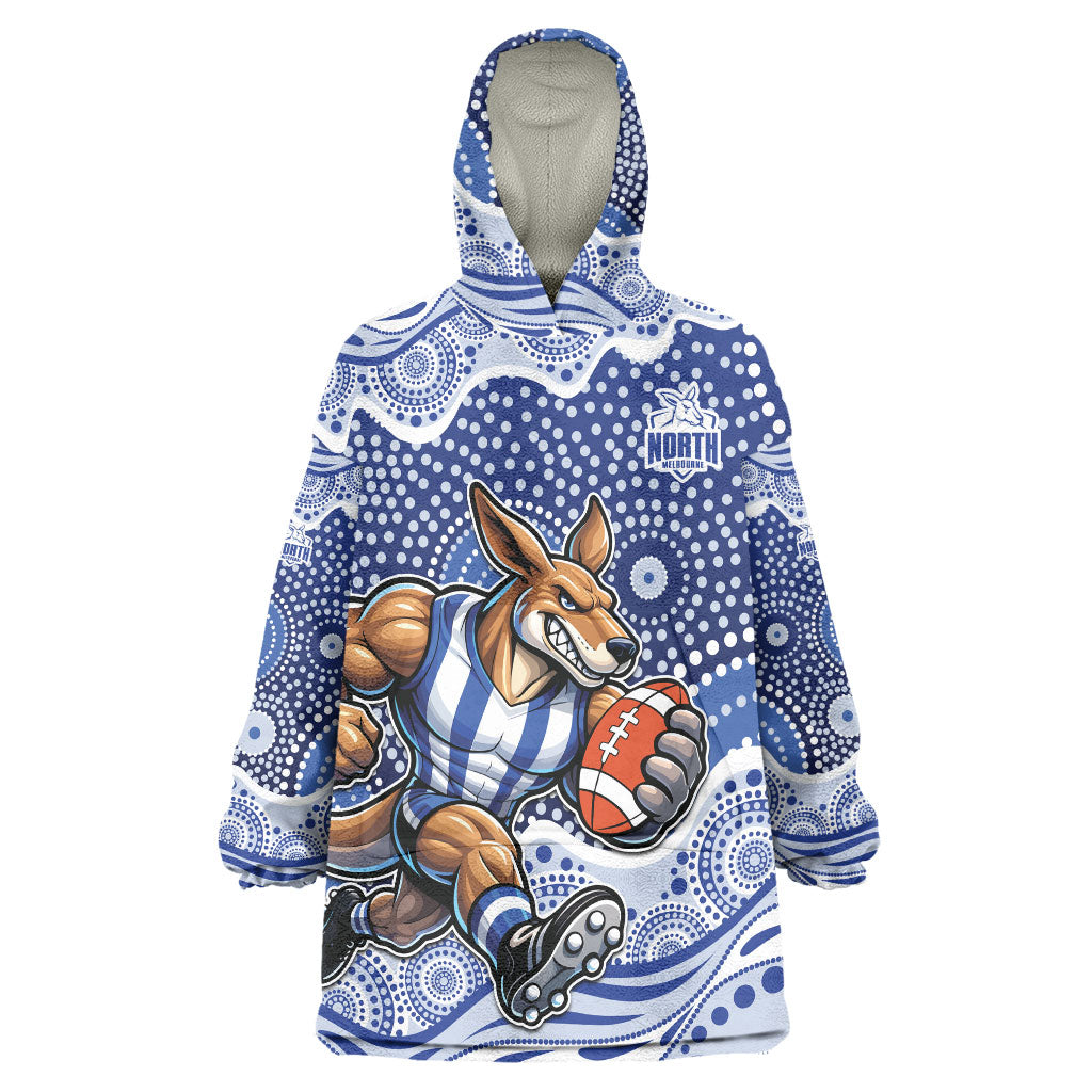 North Melbourne Kangaroos Wearable Blanket Hoodie Aboriginal Dot Pattern - Football Mascot Heritage Pride