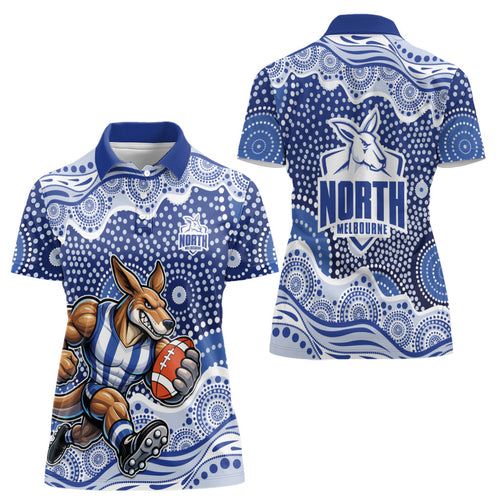 North Melbourne Kangaroos Women Polo Shirt Aboriginal Dot Pattern - Football Mascot Heritage Pride