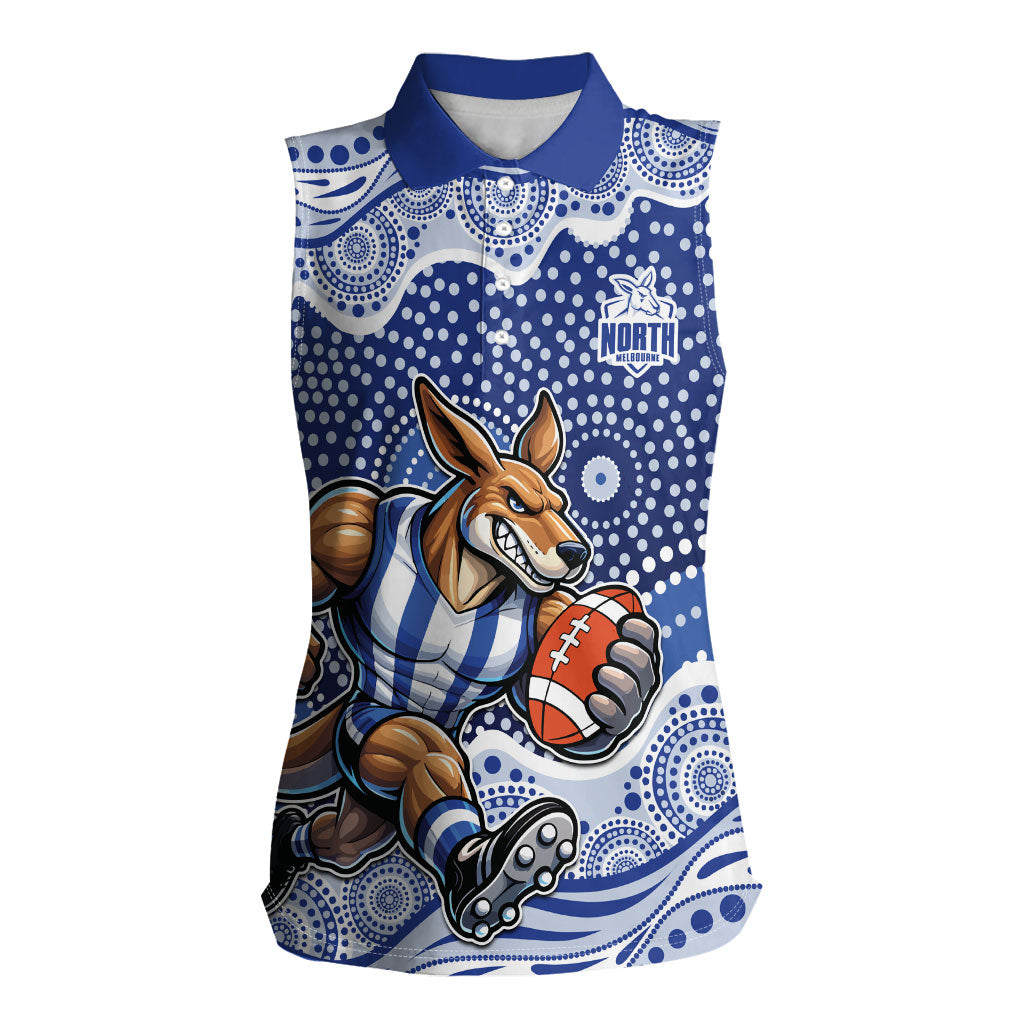 North Melbourne Kangaroos Women Sleeveless Polo Shirt Aboriginal Dot Pattern - Football Mascot Heritage Pride