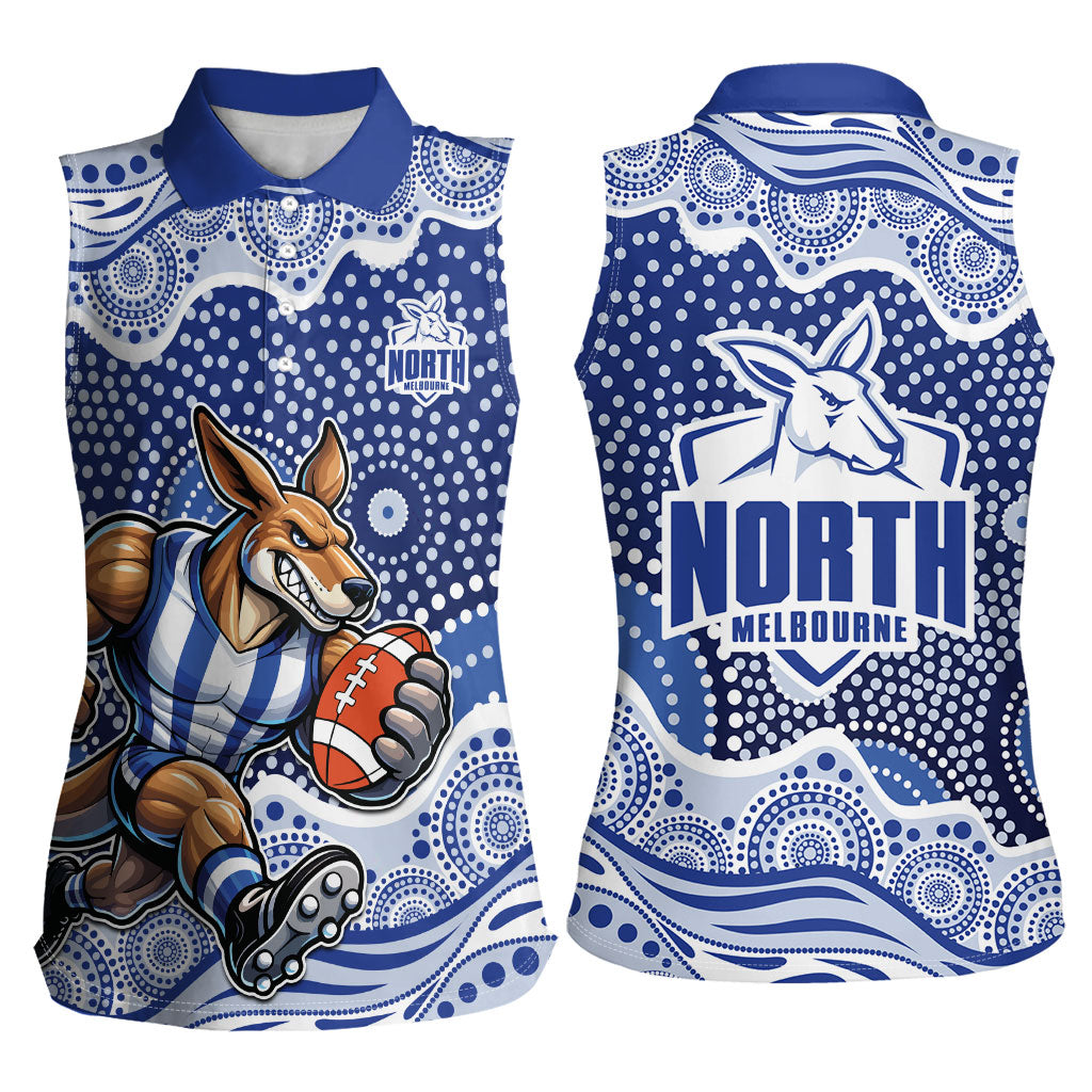 North Melbourne Kangaroos Women Sleeveless Polo Shirt Aboriginal Dot Pattern - Football Mascot Heritage Pride