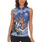 North Melbourne Kangaroos Women Sleeveless Polo Shirt Aboriginal Dot Pattern - Football Mascot Heritage Pride