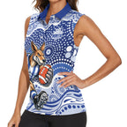 North Melbourne Kangaroos Women Sleeveless Polo Shirt Aboriginal Dot Pattern - Football Mascot Heritage Pride