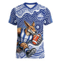 North Melbourne Kangaroos Women V-Neck T-Shirt Aboriginal Dot Pattern - Football Mascot Heritage Pride