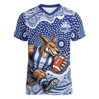 North Melbourne Kangaroos Women V-Neck T-Shirt Aboriginal Dot Pattern - Football Mascot Heritage Pride