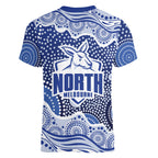 North Melbourne Kangaroos Women V-Neck T-Shirt Aboriginal Dot Pattern - Football Mascot Heritage Pride