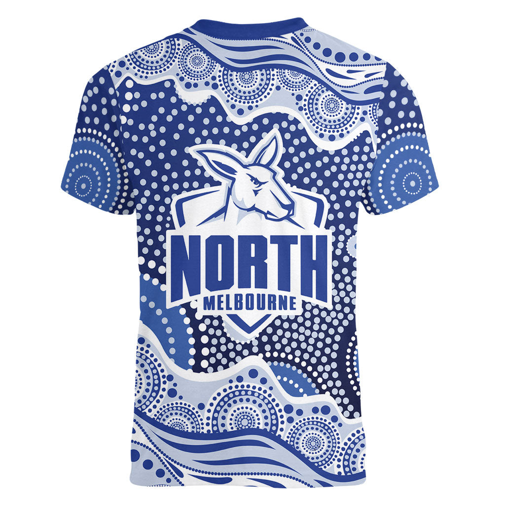 North Melbourne Kangaroos Women V-Neck T-Shirt Aboriginal Dot Pattern - Football Mascot Heritage Pride