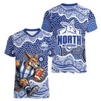 North Melbourne Kangaroos Women V-Neck T-Shirt Aboriginal Dot Pattern - Football Mascot Heritage Pride