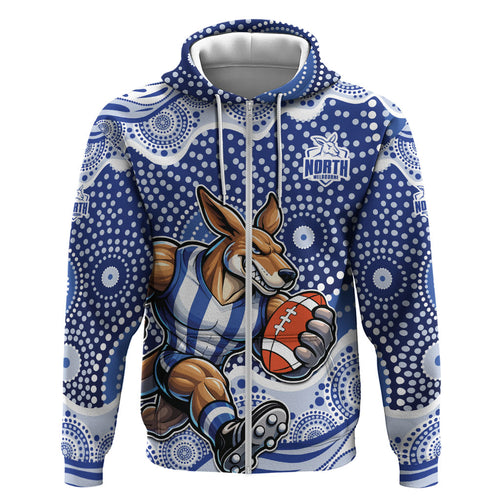North Melbourne Kangaroos Zip Hoodie Aboriginal Dot Pattern - Football Mascot Heritage Pride