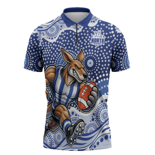 North Melbourne Kangaroos Zipper Polo Shirt Aboriginal Dot Pattern - Football Mascot Heritage Pride