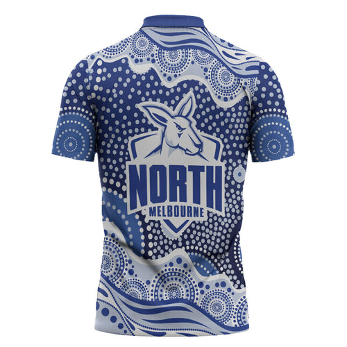 North Melbourne Kangaroos Zipper Polo Shirt Aboriginal Dot Pattern - Football Mascot Heritage Pride