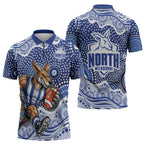North Melbourne Kangaroos Zipper Polo Shirt Aboriginal Dot Pattern - Football Mascot Heritage Pride