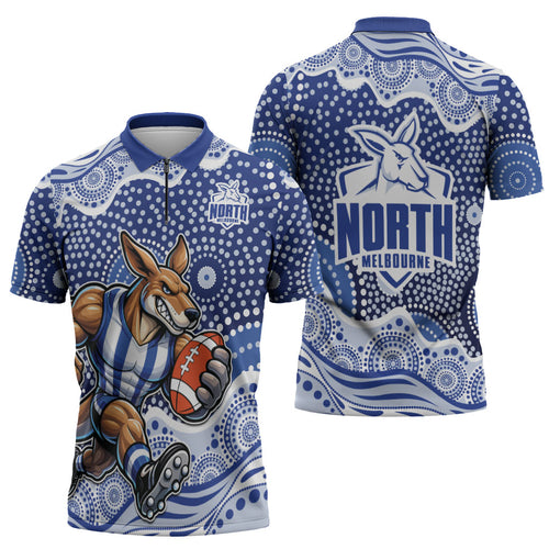 North Melbourne Kangaroos Zipper Polo Shirt Aboriginal Dot Pattern - Football Mascot Heritage Pride