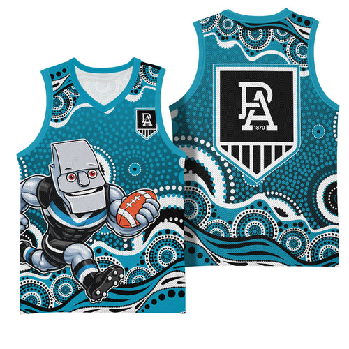 Port Adelaide Power Basketball Jersey Aboriginal Dot Pattern - Football Mascot Heritage Pride