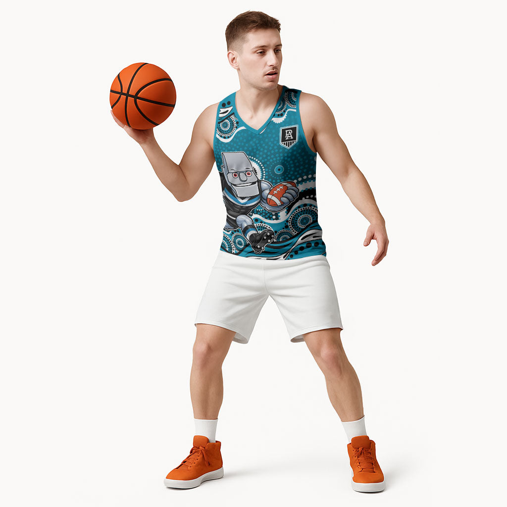 Port Adelaide Power Basketball Jersey Aboriginal Dot Pattern - Football Mascot Heritage Pride