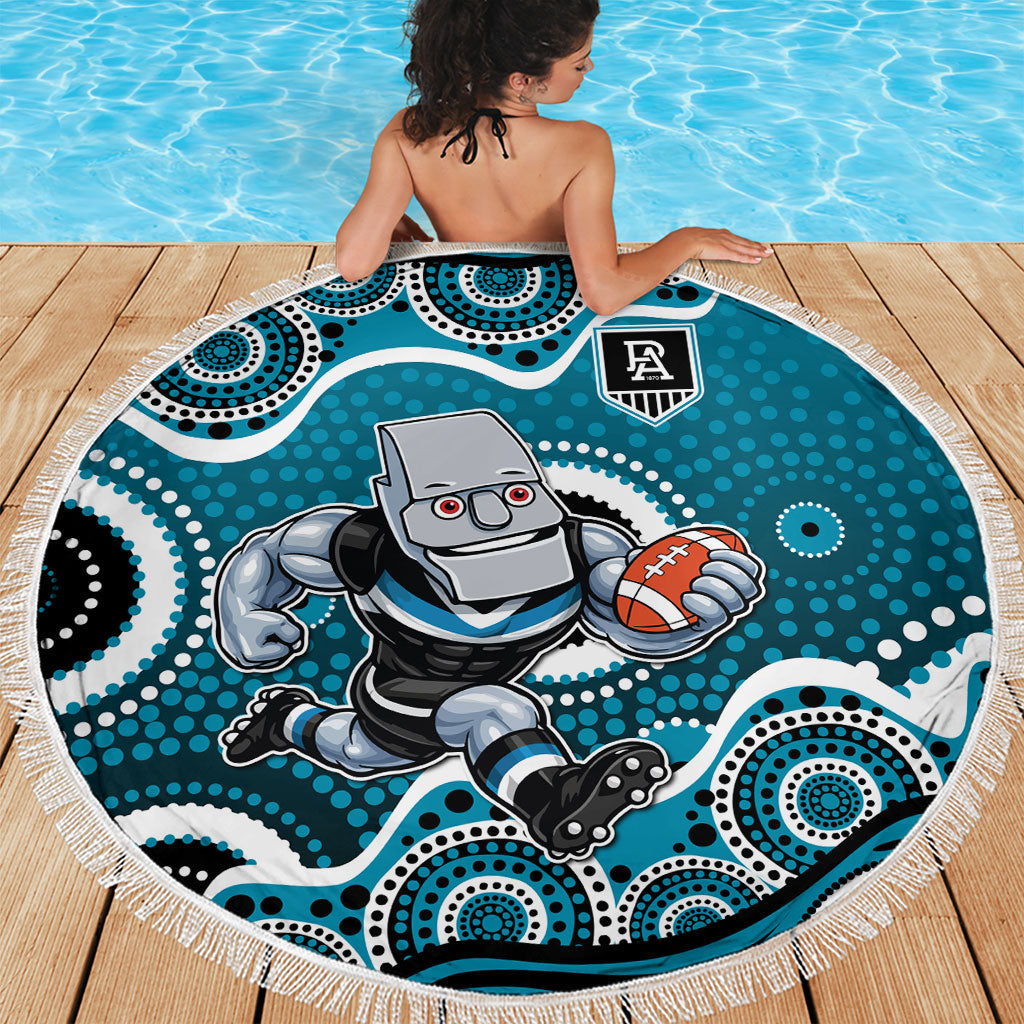 Port Adelaide Power Beach Blanket Aboriginal Dot Pattern - Football Mascot Heritage Pride