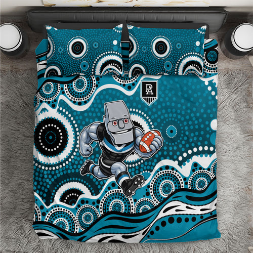 Port Adelaide Power Bedding Set Aboriginal Dot Pattern - Football Mascot Heritage Pride