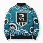 Port Adelaide Power Bomber Puffer Jacket Aboriginal Dot Pattern - Football Mascot Heritage Pride